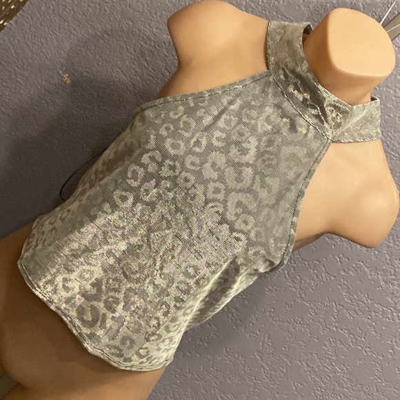 TOPSHOP - NWT - tank: metallic cheetah print lined halter neck crop w zip - 12 - Picture 16 of 16